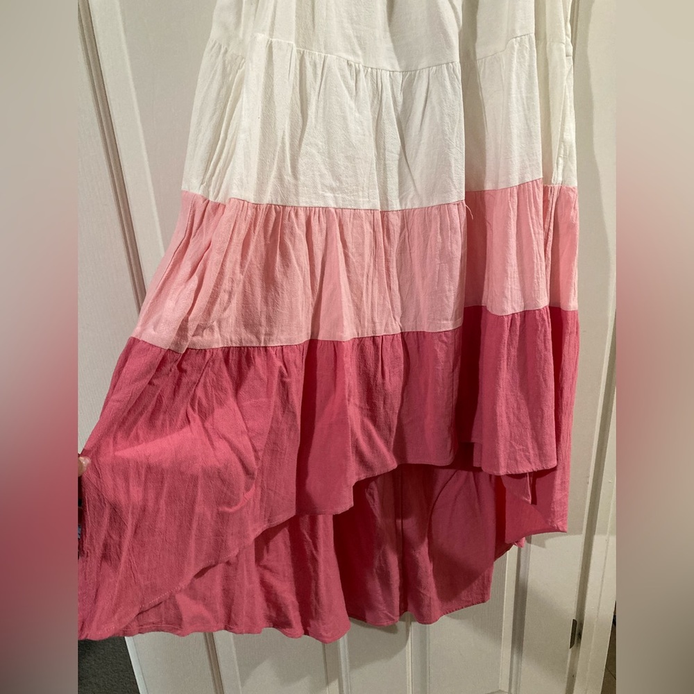 Tiered High-Low Ruffle Dress - White & Pink - Picture 7 of 11